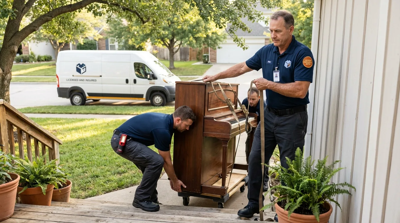 Licensed piano movers securing grand piano in Lucedale, MS